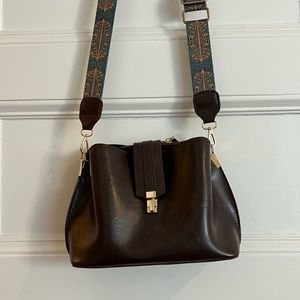 Crossbody leather brown purse with satin strap